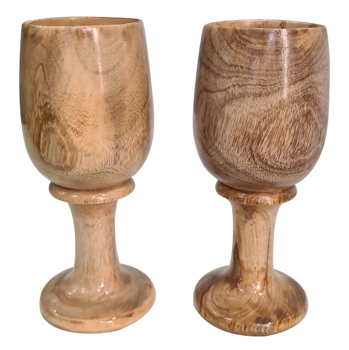 Rustic Wooden Chalice Set of 2 Wood Goblet Kitchen Gift & Home Decor Handcrafted Wooden Goblet Drinking Wine Beer Ale Glass
