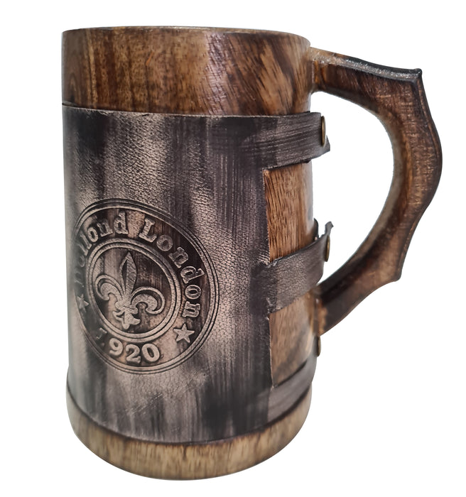 Rustic Wooden Stein Beer Mug Detachable Case Mug Vintage Wooden Beer Mug Hand Carved Leather Wrapped