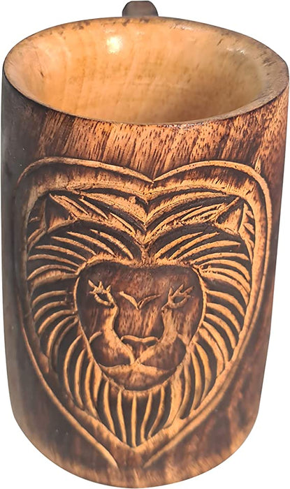 Handcrafted Vintage Wooden Beer Mug Lion Design Wood Suitable For Tea, Beer, Water, Juice, Milk And Other Drinks