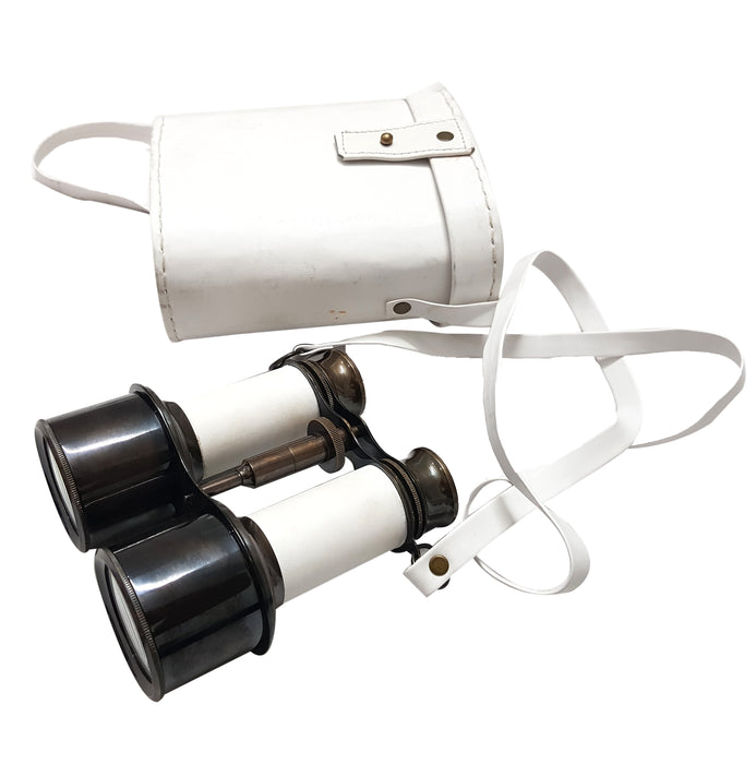 Black and White James Bond Brass Binocular with Royal Leather Case Nautical Action Monocular - collectiblesBuy