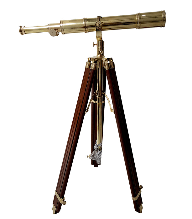 Royal Vintage Telescope Brown Tripod Handmade Design by Indian Artisan Nautical Handicraft Solid Wood Retro Brass Telescope New