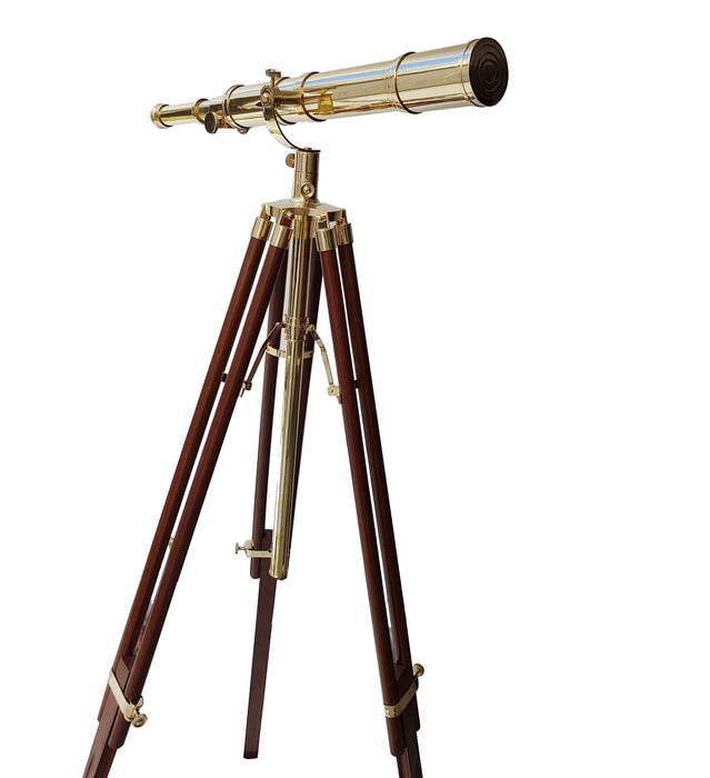Royal Vintage Telescope Brown Tripod Handmade Design by Indian Artisan Nautical Handicraft Solid Wood Retro Brass Telescope New