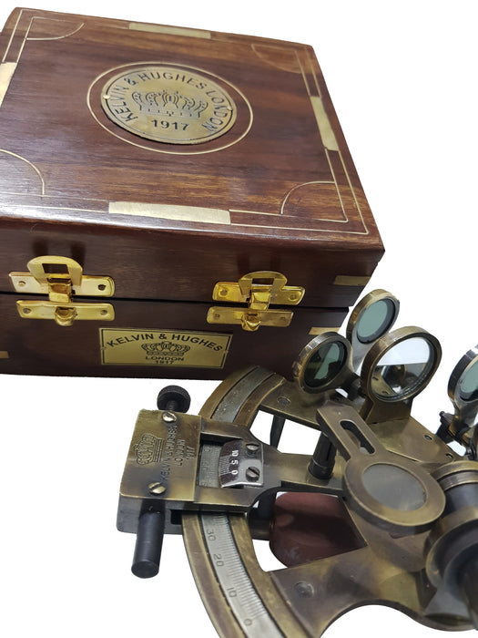 Antique Educational Sextants Marine Navigational Instrument Vintage Brass Sextant with Wooden Box 5 inch Nautical Collector