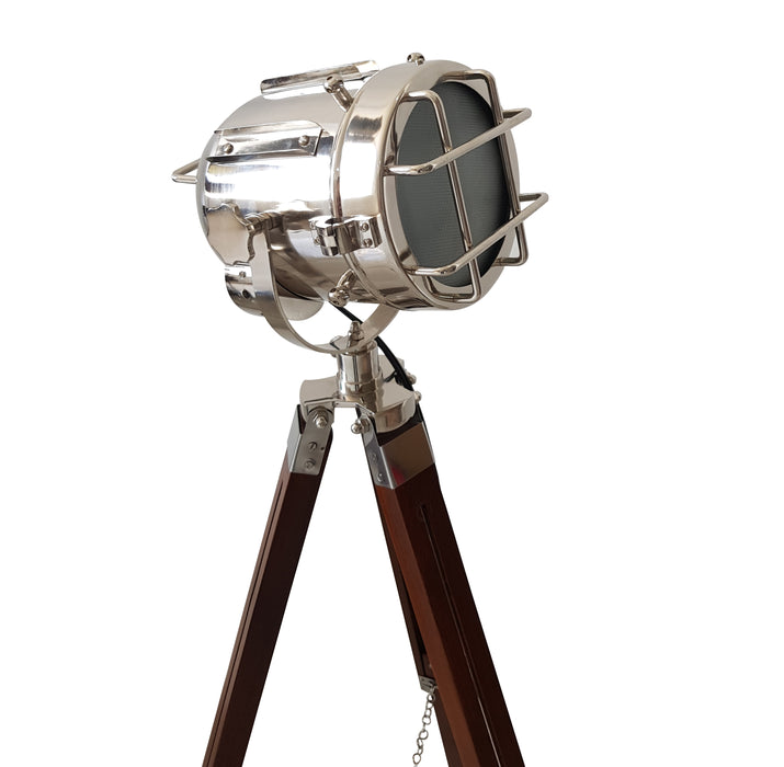 collectiblesBuy Decorative Vintage Royal Maritime Searchlight Silver Finish with Wooden Adjustable Tripod LED Floor Lamp Home