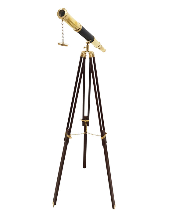 Vintage Adjustable Tripod Harbor Master Griffith Scope Antique Maritime Floor Standing Brass & Leather Telescope