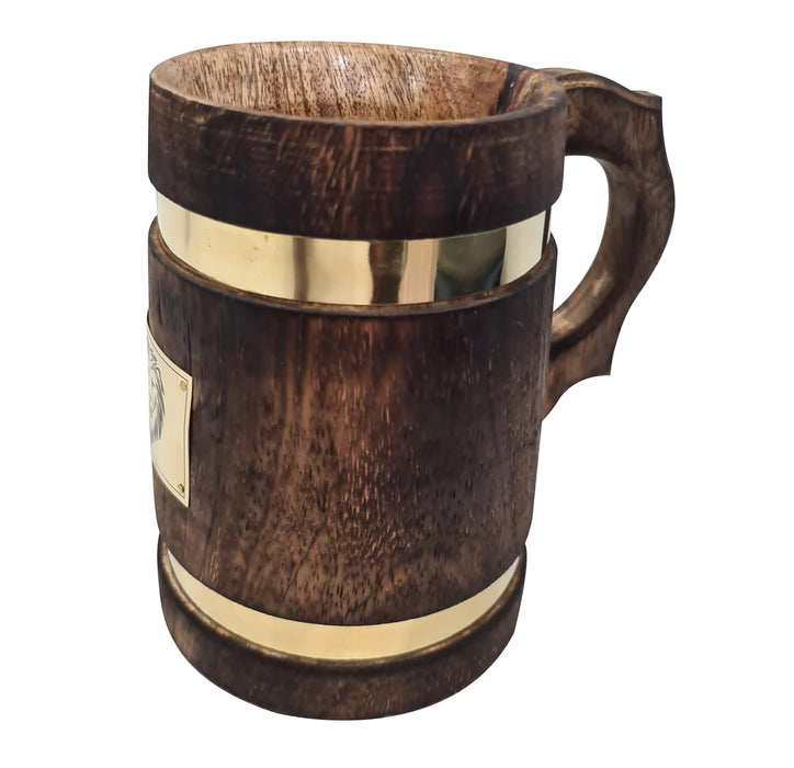collectiblesBuy Wooden Beer Mug for men Handcrafted Tradational Design Lion Plated Logo Metal Strapped Ligation Beer Tankard Coffee Mug Leak Proof