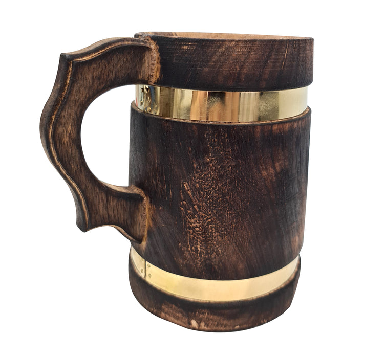 collectiblesBuy Wooden Beer Mug for men Handcrafted Tradational Design Lion Plated Logo Metal Strapped Ligation Beer Tankard Coffee Mug Leak Proof