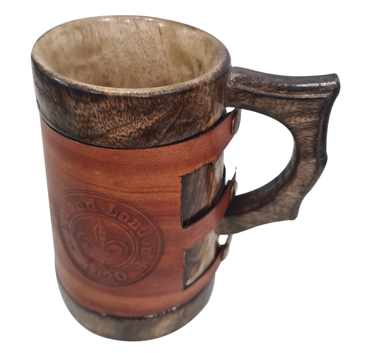 collectiblesBuy Vintage Dollond London 1920 Marked Leather Wrapped Wooden Beer Tankard Antique Hand-carved Mug