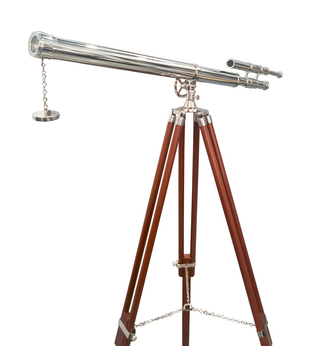 Nautical Double Barrel Telescope Brass Antique Floor Standing Telescope Elegance Touch Home Decor Master Harbor Nickel & Brown