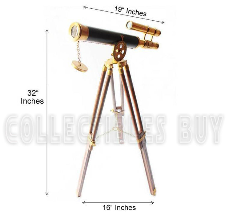 Rusty Functional Telescopes, 32 inch, Antique Vintage Telescope Rosewood Tripod Stand