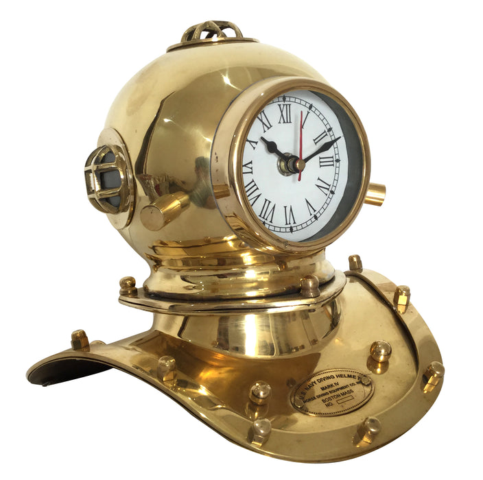 Brass Showpiece Miniature Diving Divers Helmet Maritime Analog Clock Diving Helmet Vintage Decorative
