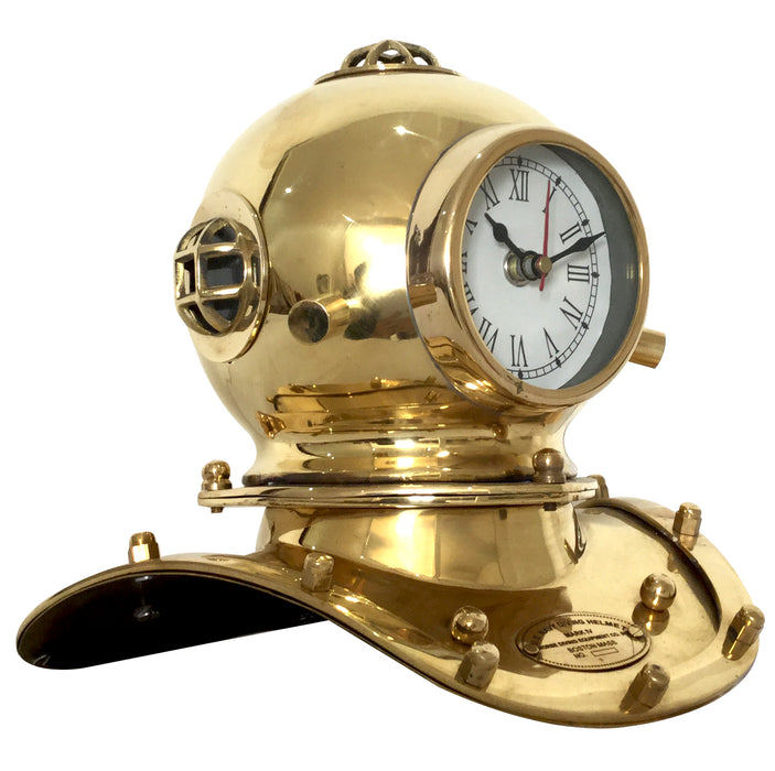 Brass Showpiece Miniature Diving Divers Helmet Maritime Analog Clock Diving Helmet Vintage Decorative