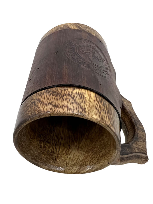 Handmade Leather Wrapped Hand Carved Rustic Wood Mug Viking Beer Stein Tankard Mug Unique Table Kitchen and Bar Decor