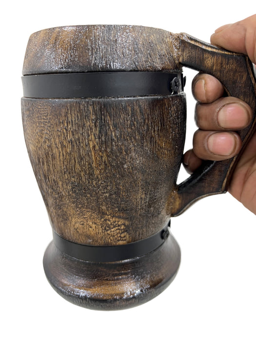Handmade Brown Wood Cup with Handle for Drinking Tea Coffee Wine Beer Hot Drinks Wooden Tankard Gift Barrel - Cup
