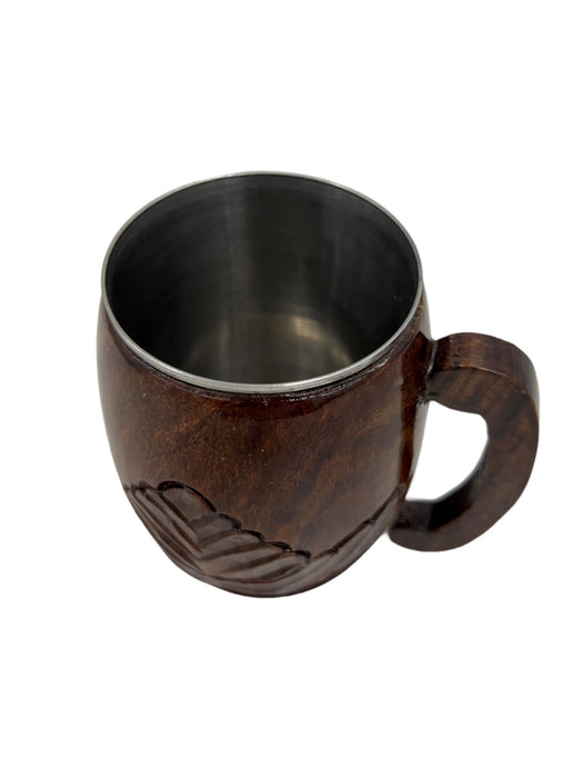 Handmade Wooden With Stainless Steel Travel Camping Cup Wood Beer Tea Coffee Mug Drinking Portable