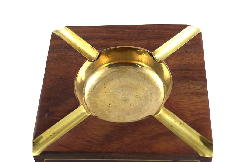 Authentic Square Cigar Ashtray Marine Crafted Royal Handmade Wooden Brass Article Nautical