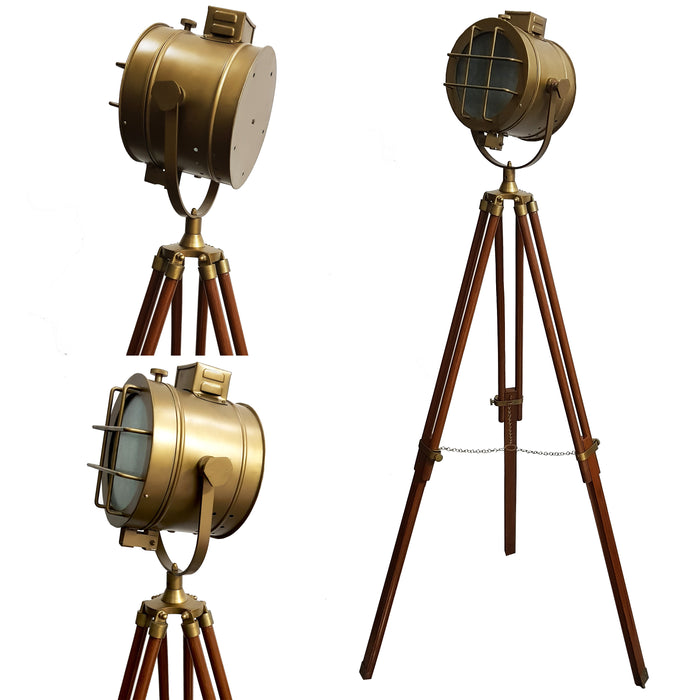 collectiblesBuy Decorative Lighting Vintage Marine LED Tripod Floor Lamp Antique Searchlight Retro Studio Spotlight Focus Lamps Home & Office Wooden Adjustable Stand