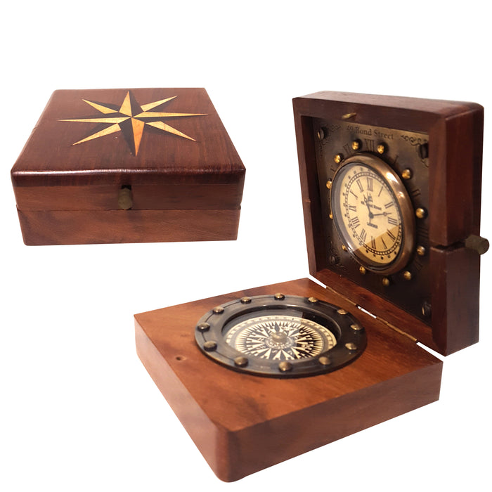 Nautical Ship Compass Wooden Box Compass & Watch Vintage Collectibles Gift