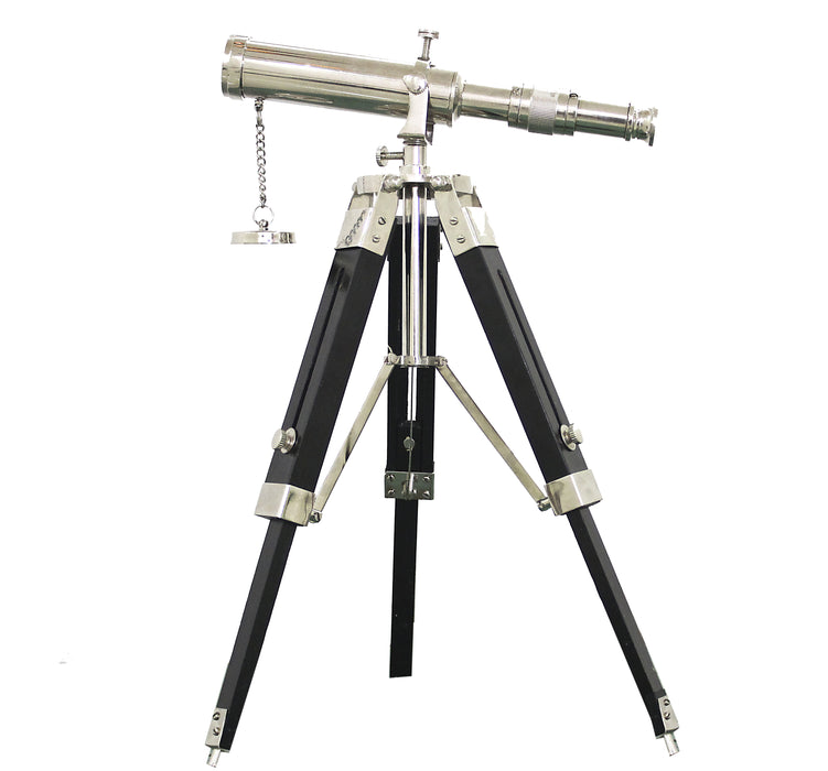Nickel Finish Desktop Adjustable Wooden Stand Nautical Vintage Solid Brass Tripod Telescope Home Decor Table Top