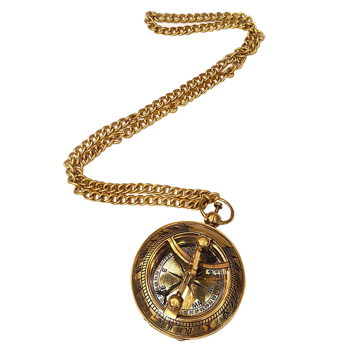 Vintage Nautical Pocket Compass Shiny Brass Sundial Compass with Chain Lover Gift
