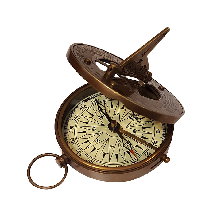 Vintage Nautical Sundial Compass Round Brass Finish Sundial Navigational Compass