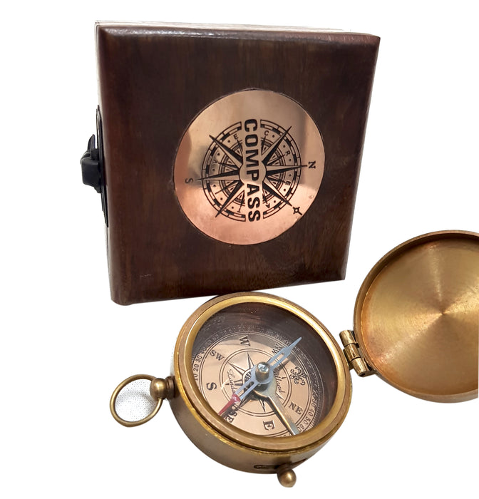 Antique Dollond London Brass Compass Retro Brown Wooden Box Nautical Magnetic Sailor Handmade Compasses