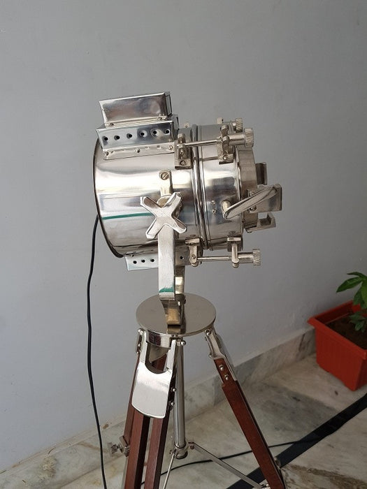 Vintage Modern Collectible Chrome Searchlight Home Black Screw Tripod Nautical Spotlights (Low Floor Lamp)