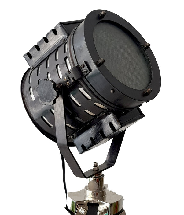 Retro Black Aluminum Floor Lamps Nautical Ship Searchlight Authentic Hall Focus Light Antique Wooden Tripod,43 inch, Black