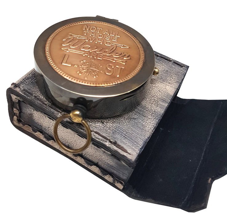 Antique Marine Vintage Copper Leather case Magnetic Compass Directional Camping Travelling Ornamental Metal Compass Leather case