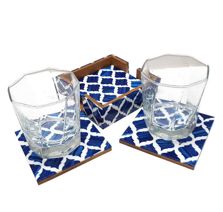 Antique Coffee Coasters Set Vintage Moroccan Premium Home Decor Tea Table Coaster Set of 4 , 4 inch, Blue