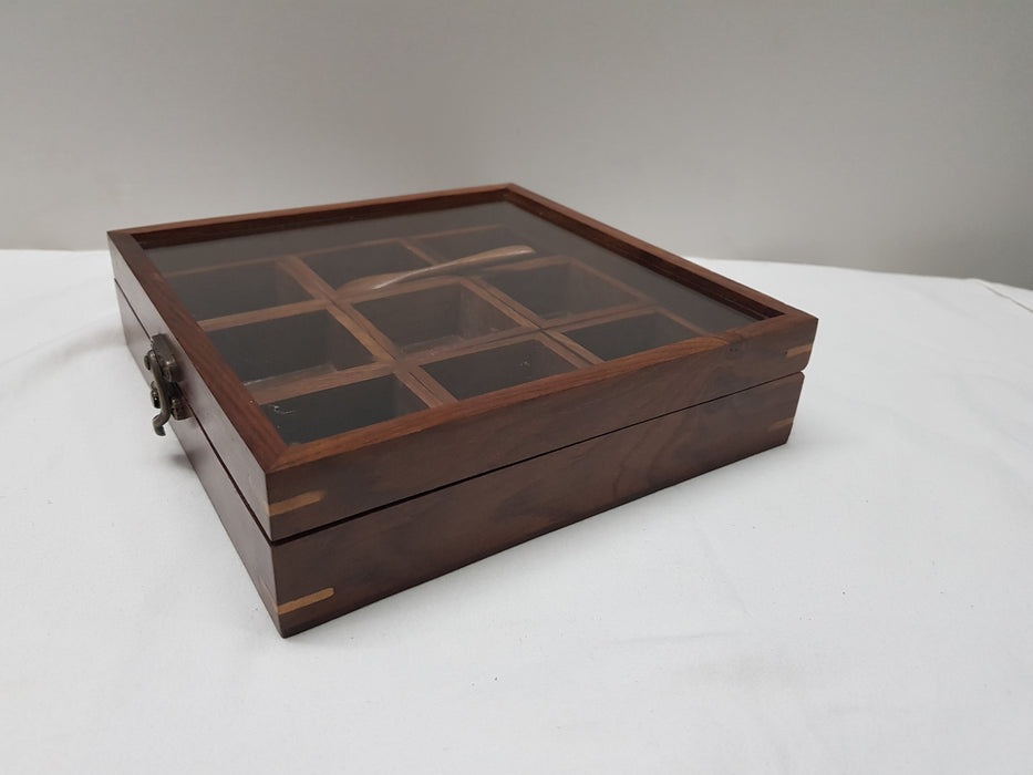 Handicraft Brown Designer Wooden Spice Box Kitchen & Dining Great 9 Spices storage Boxes 8 x 8 x 2.5 " inch