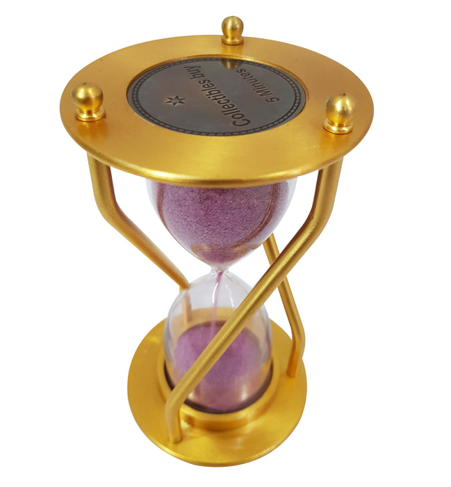 Golden Finish Pink Sand Hourglass Clock Retro Gift Item Kitchen & Home Timers 5 Minute Antique Vintage Brass Sand Timer Hourglass