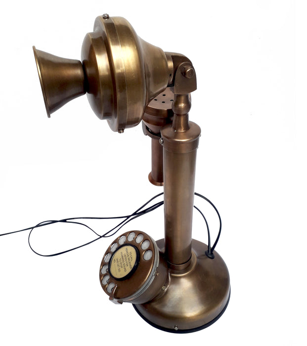 Antique Western Electric Bell Telephone Brass Candlestick Phone Replica Electronic Corded Rotary Dial Home Decor