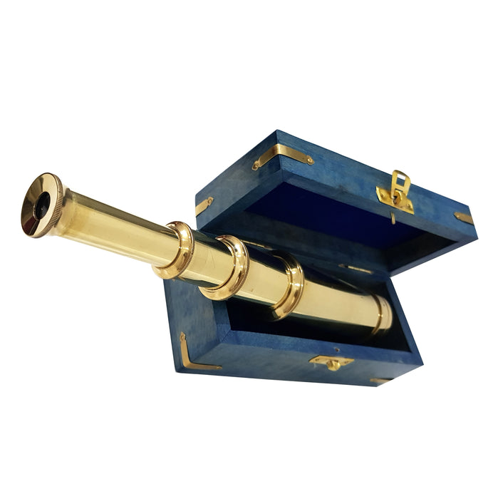 Nautical Solid Brass Handheld Telescope Blue Wooden Box Pirate Spy Glass Sailor Scope Antique Pirate Kid telescopes