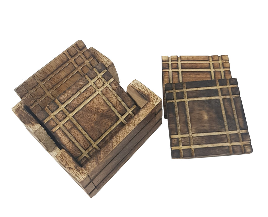 Antique Brown Natural Wood Coffee Coasters Set - 4 Pack Holder Home & Kitchen Drink Coaster 4x4 inch