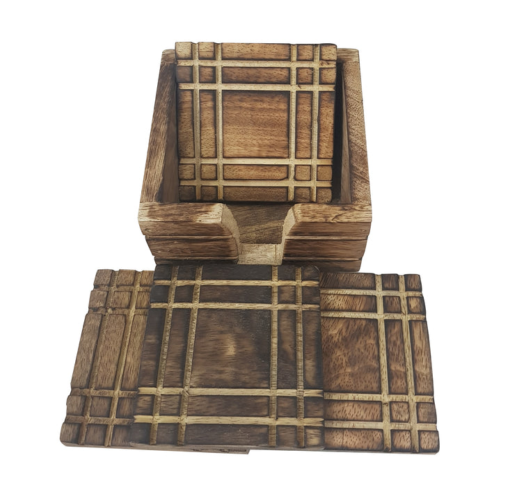 Antique Brown Natural Wood Coffee Coasters Set - 4 Pack Holder Home & Kitchen Drink Coaster 4x4 inch