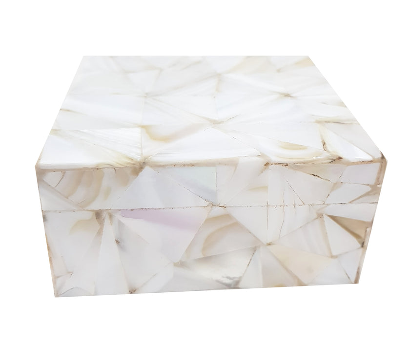Antique Handmade mother of pearl Vintage Decorative Storage Box Square Small 4x4x3 inches, White