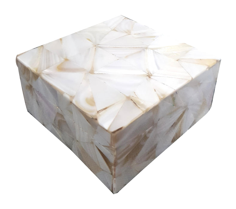 Antique Handmade mother of pearl Vintage Decorative Storage Box Square Small 4x4x3 inches, White