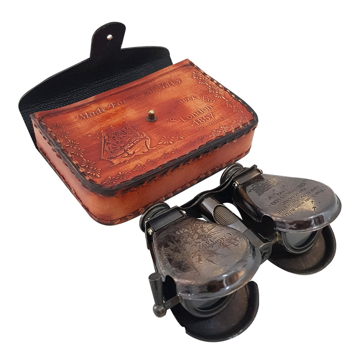 Antique Brass Marine Handheld Mini Binocular W/Leather Box R & J Beck LTD London 1857