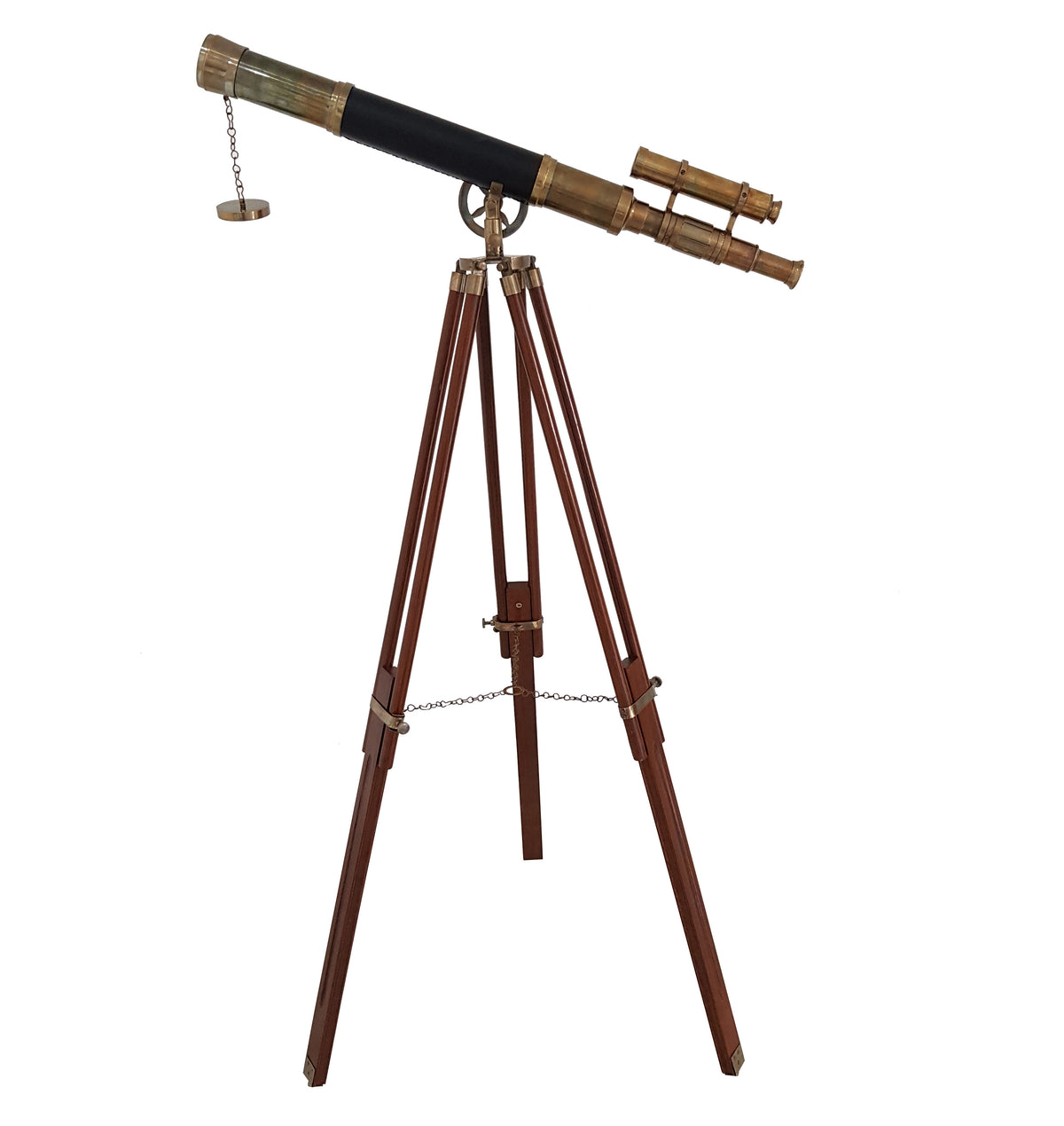 Nautical Black Leather Telescope with Wooden Tripod — collectiblesBuy