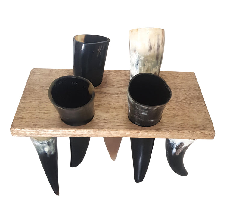 Antique Ceremonial Viking Drinking Horn Mead Ale Goblets Shot With Wooden Holder Ancient Beer Vessel Chalices Set Of 4