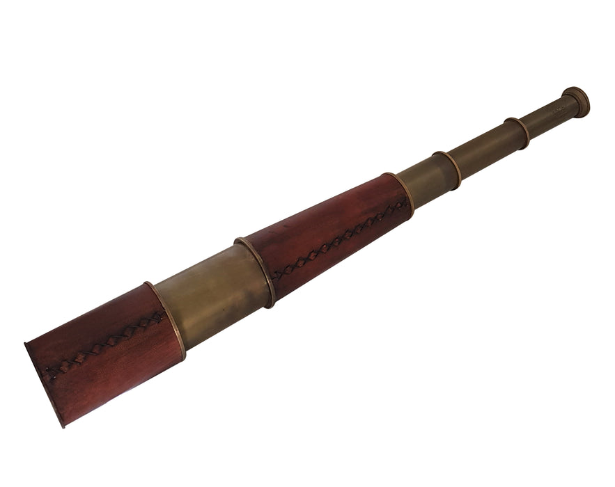 Handmade Vintage 35" Handheld Brass Telescope Leather Covered Nautical Collector - Unique Handmade Design by Indian Artisan Antiques Long Tube Collectible scopes