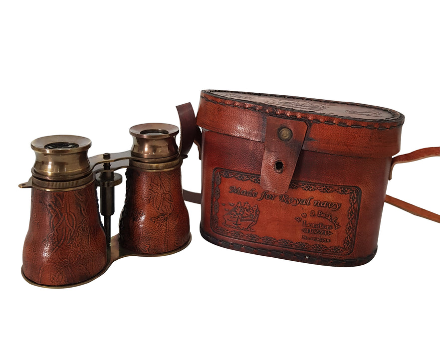 Anchor Brass Marine Binocular with R & J Beck, Ltd. London 1857 Leather Case Made for Royal Navy Engraved