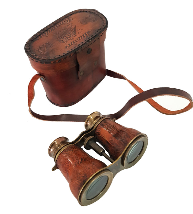 Anchor Brass Marine Binocular with R & J Beck, Ltd. London 1857 Leather Case Made for Royal Navy Engraved