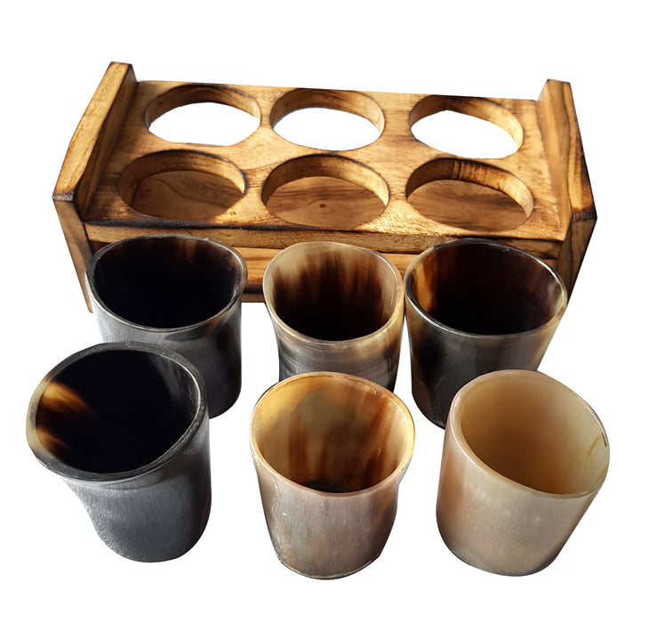 Handcrafted Medieval Authentic Viking Drinking Horn Mug Ale Beer Glasses Ceremonial Mead Vessel Set of 6 with Wooden Holder