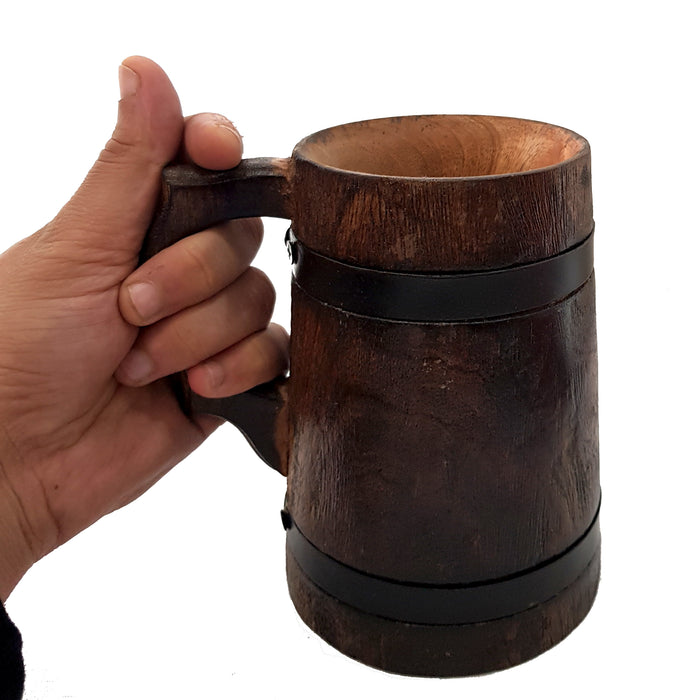 Handmade Ancient Wooden Beer Mug Tankard Stein Crafted Coffee Tea Mug