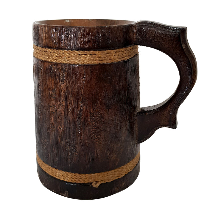 Handmade Rustic Wooden Beer Mug Tankard Natural Wood Stein Antique Barrel Coffee Tea Cup Brown