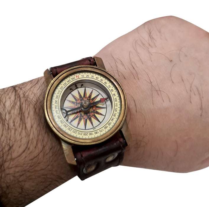 Antique Style Nautical Steampunk Brass Sundial Compass Wrist Watch Sun Watch - Set of 2