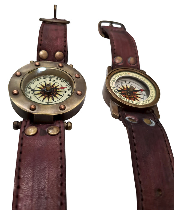 Antique Style Nautical Steampunk Brass Sundial Compass Wrist Watch Sun Watch - Set of 2