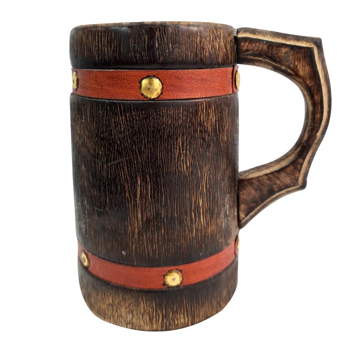 Handcrafted Eco-Friendly Rustic Wooden Beer Mug Knitted Leather Strap Bind Beer Coffee Tankard Wood Stein